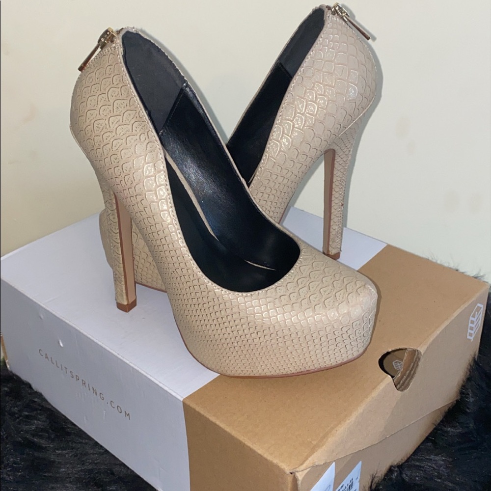 Call It Spring Beige Brenalla Zipper Heel